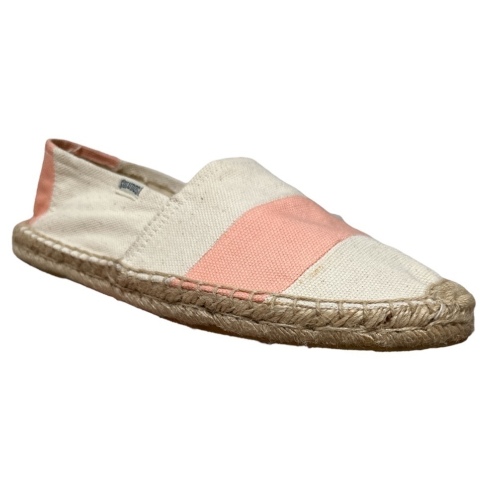Soludos Barca Espadrille Peach and Cream Canvas Upper Flat Size 9 flawed